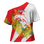 Dolphins Cross Shoulder Shirt Golden Wattle Floral Polynesian - Australian Flower - Rugby Mascot