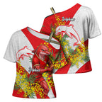 Dolphins Cross Shoulder Shirt Golden Wattle Floral Polynesian - Australian Flower - Rugby Mascot