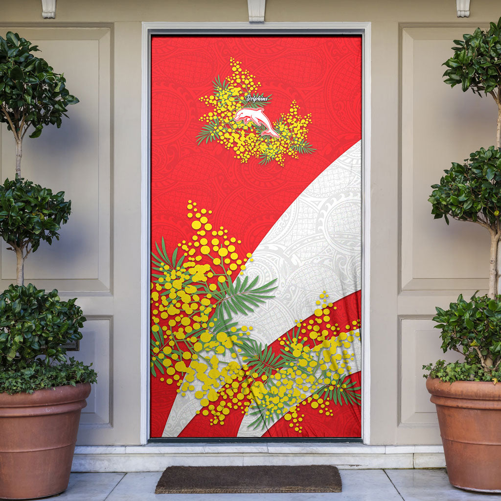 Dolphins Door Cover Golden Wattle Floral Polynesian - Australian Flower - Rugby Mascot