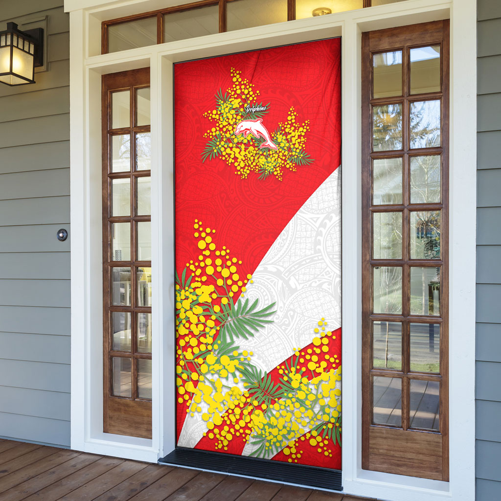 Dolphins Door Cover Golden Wattle Floral Polynesian - Australian Flower - Rugby Mascot