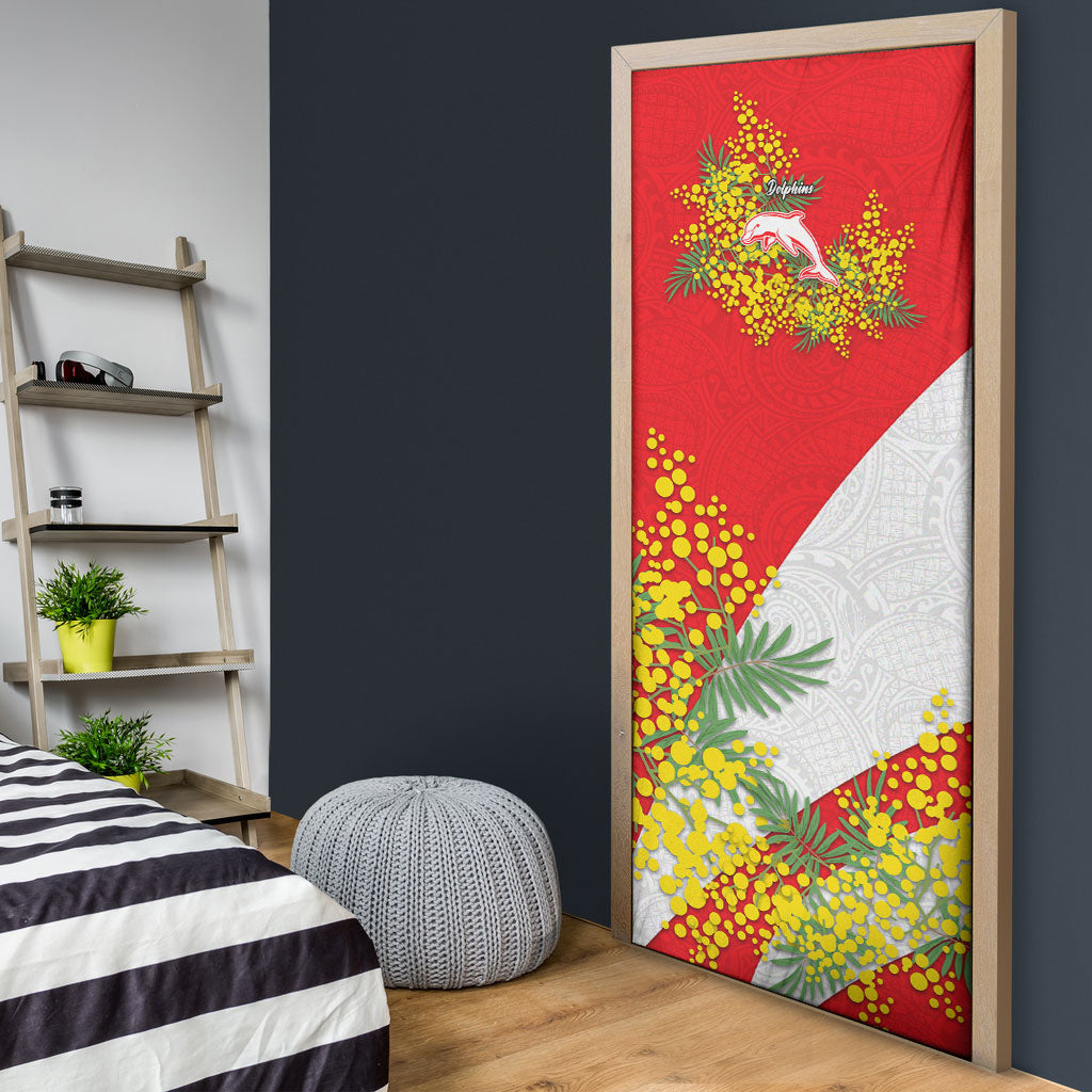 Dolphins Door Cover Golden Wattle Floral Polynesian - Australian Flower - Rugby Mascot