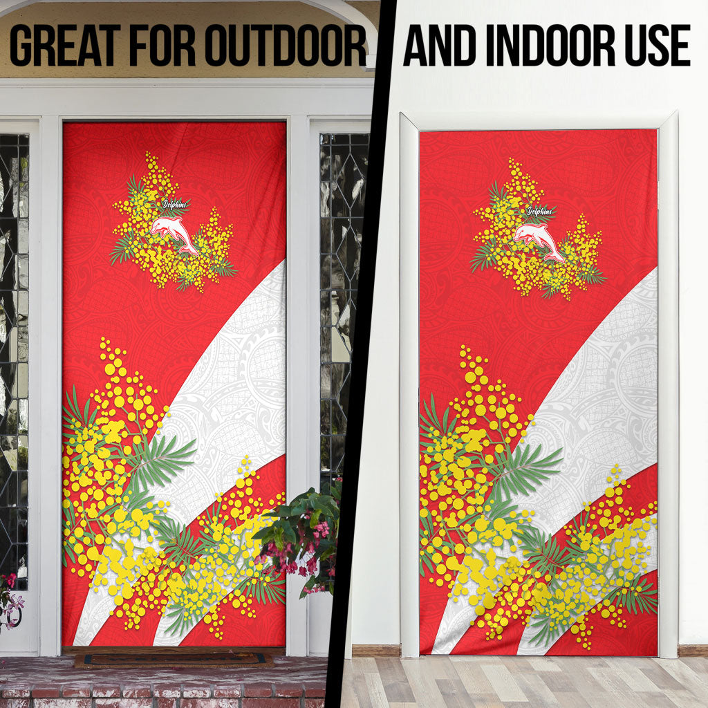 Dolphins Door Cover Golden Wattle Floral Polynesian - Australian Flower - Rugby Mascot