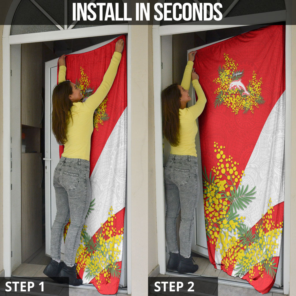 Dolphins Door Cover Golden Wattle Floral Polynesian - Australian Flower - Rugby Mascot