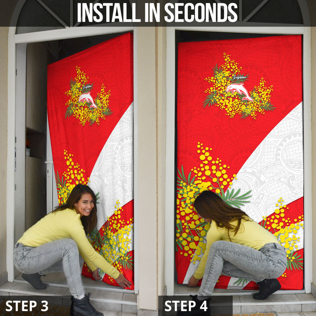 Dolphins Door Cover Golden Wattle Floral Polynesian - Australian Flower - Rugby Mascot
