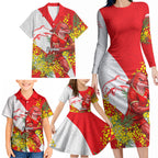 Dolphins Family Matching Long Sleeve Bodycon Dress and Hawaiian Shirt Golden Wattle Floral Polynesian - Australian Flower - Rugby Mascot