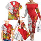 Dolphins Family Matching Off The Shoulder Long Sleeve Dress and Hawaiian Shirt Golden Wattle Floral Polynesian - Australian Flower - Rugby Mascot