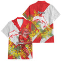 Dolphins Family Matching Off The Shoulder Long Sleeve Dress and Hawaiian Shirt Golden Wattle Floral Polynesian - Australian Flower - Rugby Mascot