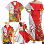 Dolphins Family Matching Off Shoulder Maxi Dress and Hawaiian Shirt Golden Wattle Floral Polynesian - Australian Flower - Rugby Mascot