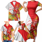 Dolphins Family Matching Short Sleeve Bodycon Dress and Hawaiian Shirt Golden Wattle Floral Polynesian - Australian Flower - Rugby Mascot