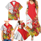 Dolphins Family Matching Summer Maxi Dress and Hawaiian Shirt Golden Wattle Floral Polynesian - Australian Flower - Rugby Mascot