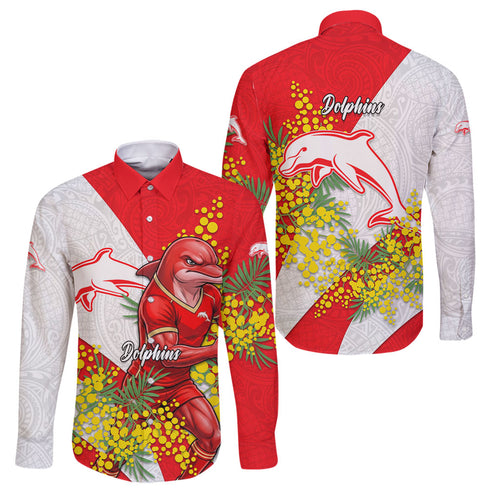 Dolphins Family Matching Tank Maxi Dress and Hawaiian Shirt Golden Wattle Floral Polynesian - Australian Flower - Rugby Mascot