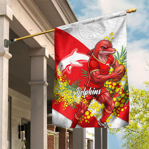 Dolphins Garden Flag Golden Wattle Floral Polynesian - Australian Flower - Rugby Mascot