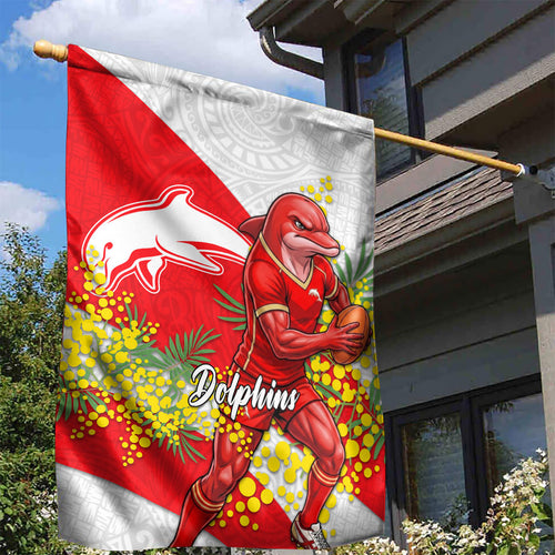 Dolphins Garden Flag Golden Wattle Floral Polynesian - Australian Flower - Rugby Mascot