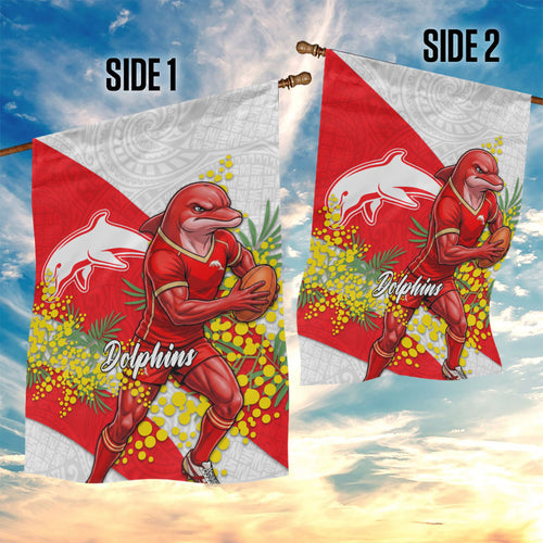 Dolphins Garden Flag Golden Wattle Floral Polynesian - Australian Flower - Rugby Mascot