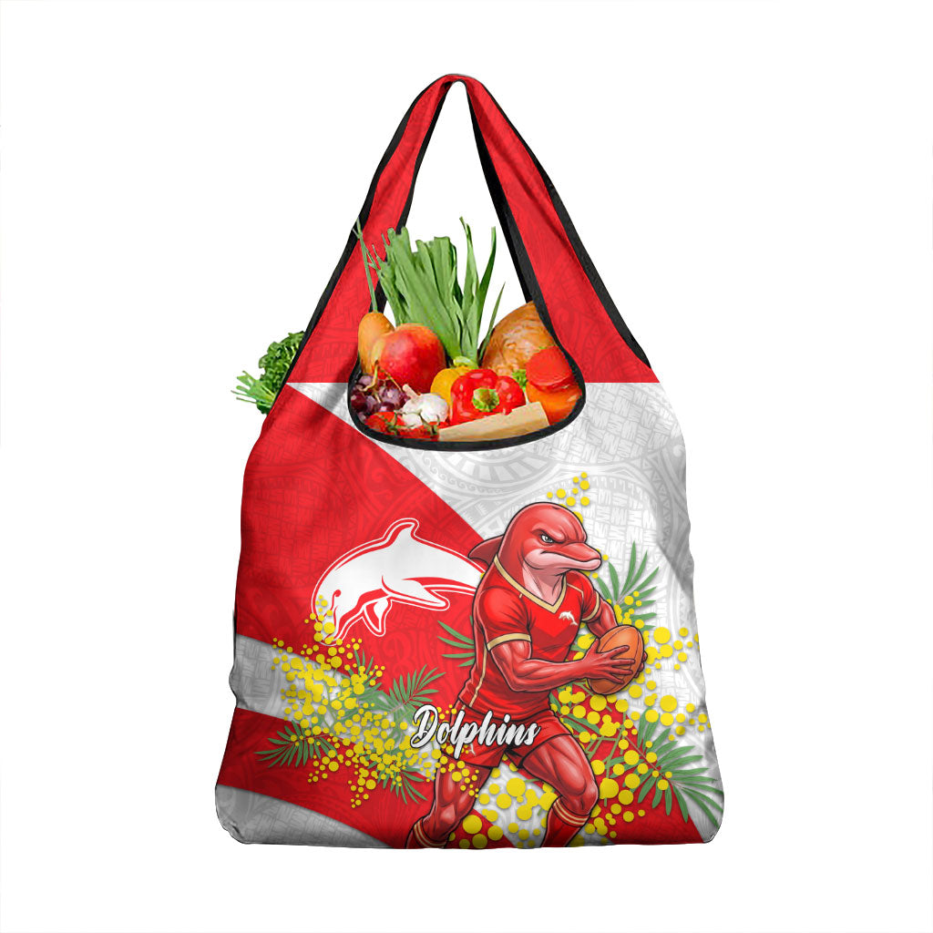 Dolphins Grocery Bag Golden Wattle Floral Polynesian - Australian Flower - Rugby Mascot