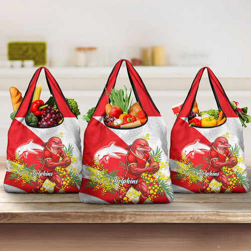 Dolphins Grocery Bag Golden Wattle Floral Polynesian - Australian Flower - Rugby Mascot