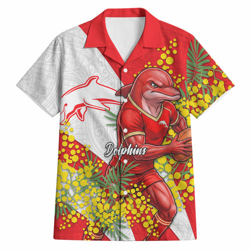 Dolphins Hawaiian Shirt Golden Wattle Floral Polynesian - Australian Flower - Rugby Mascot
