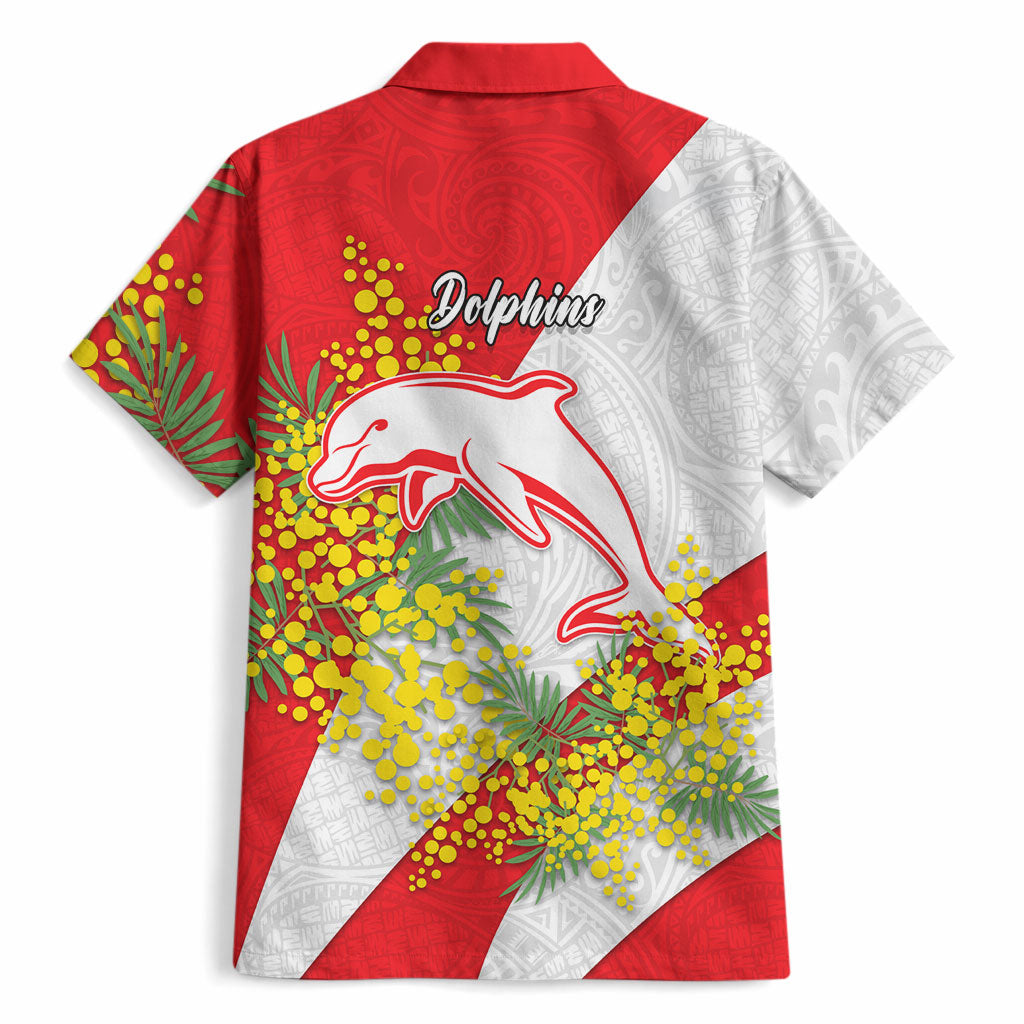 Dolphins Hawaiian Shirt Golden Wattle Floral Polynesian - Australian Flower - Rugby Mascot