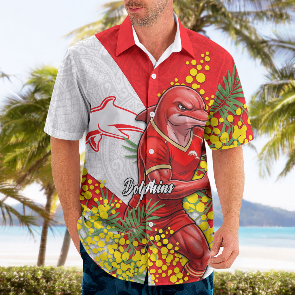 Dolphins Hawaiian Shirt Golden Wattle Floral Polynesian - Australian Flower - Rugby Mascot