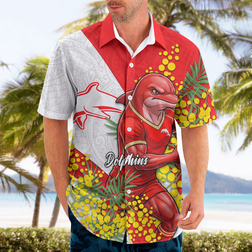 Dolphins Hawaiian Shirt Golden Wattle Floral Polynesian - Australian Flower - Rugby Mascot