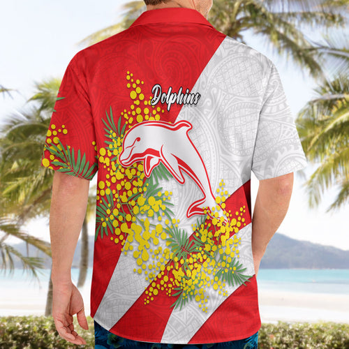 Dolphins Hawaiian Shirt Golden Wattle Floral Polynesian - Australian Flower - Rugby Mascot