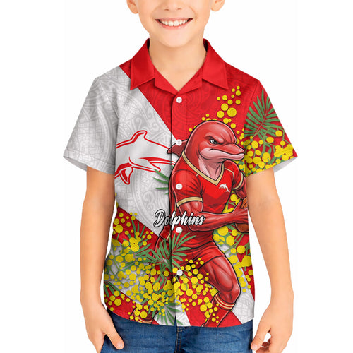 Dolphins Hawaiian Shirt Golden Wattle Floral Polynesian - Australian Flower - Rugby Mascot