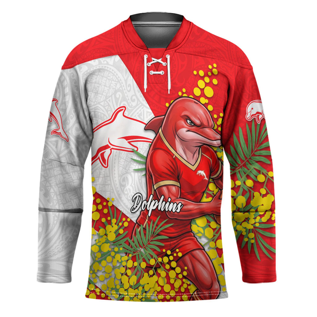 Dolphins Hockey Jersey Golden Wattle Floral Polynesian - Australian Flower - Rugby Mascot