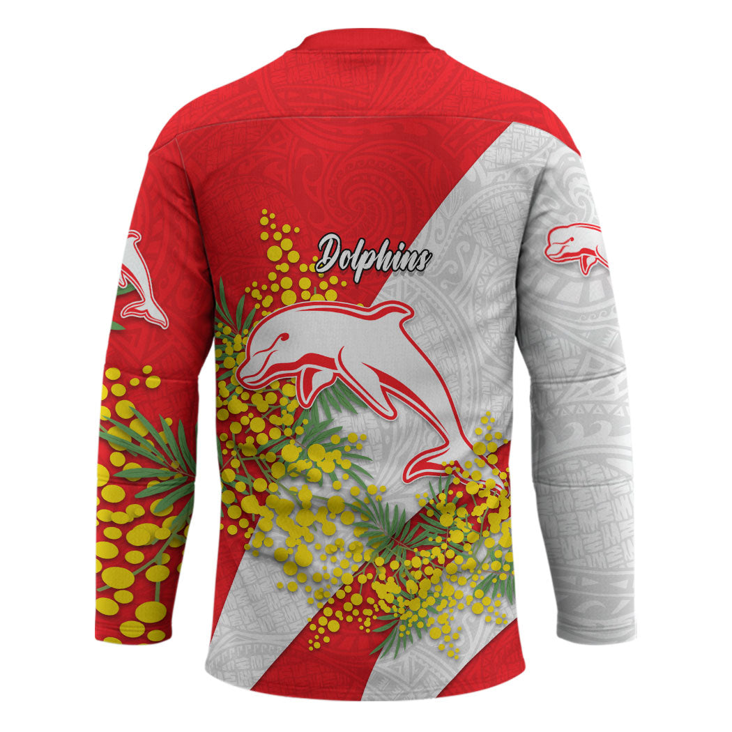 Dolphins Hockey Jersey Golden Wattle Floral Polynesian - Australian Flower - Rugby Mascot