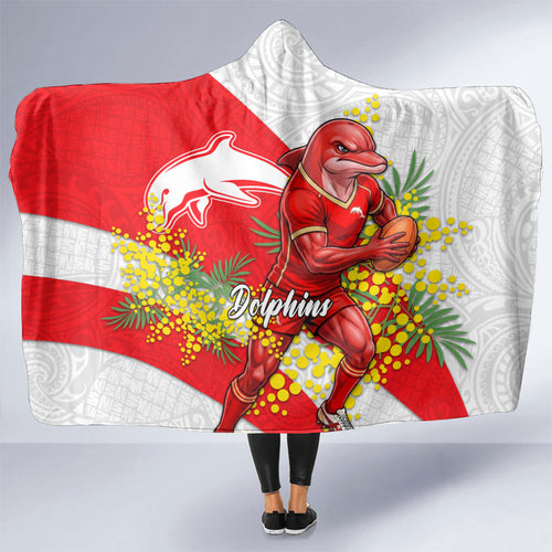 Dolphins Hooded Blanket Golden Wattle Floral Polynesian - Australian Flower - Rugby Mascot