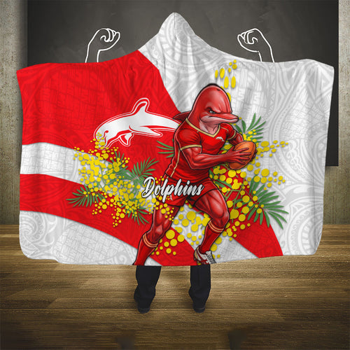 Dolphins Hooded Blanket Golden Wattle Floral Polynesian - Australian Flower - Rugby Mascot