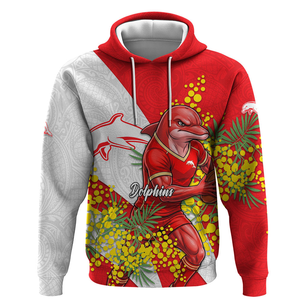 Dolphins Hoodie Golden Wattle Floral Polynesian - Australian Flower - Rugby Mascot