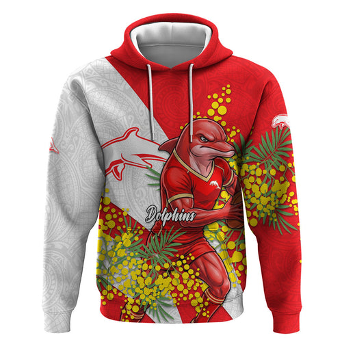 Dolphins Hoodie Golden Wattle Floral Polynesian - Australian Flower - Rugby Mascot