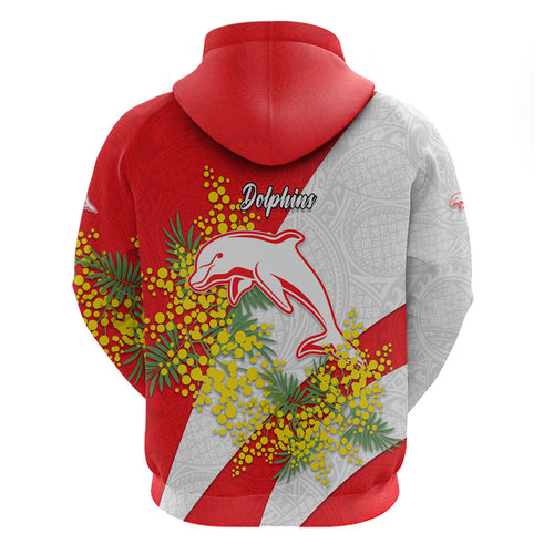 Dolphins Hoodie Golden Wattle Floral Polynesian - Australian Flower - Rugby Mascot