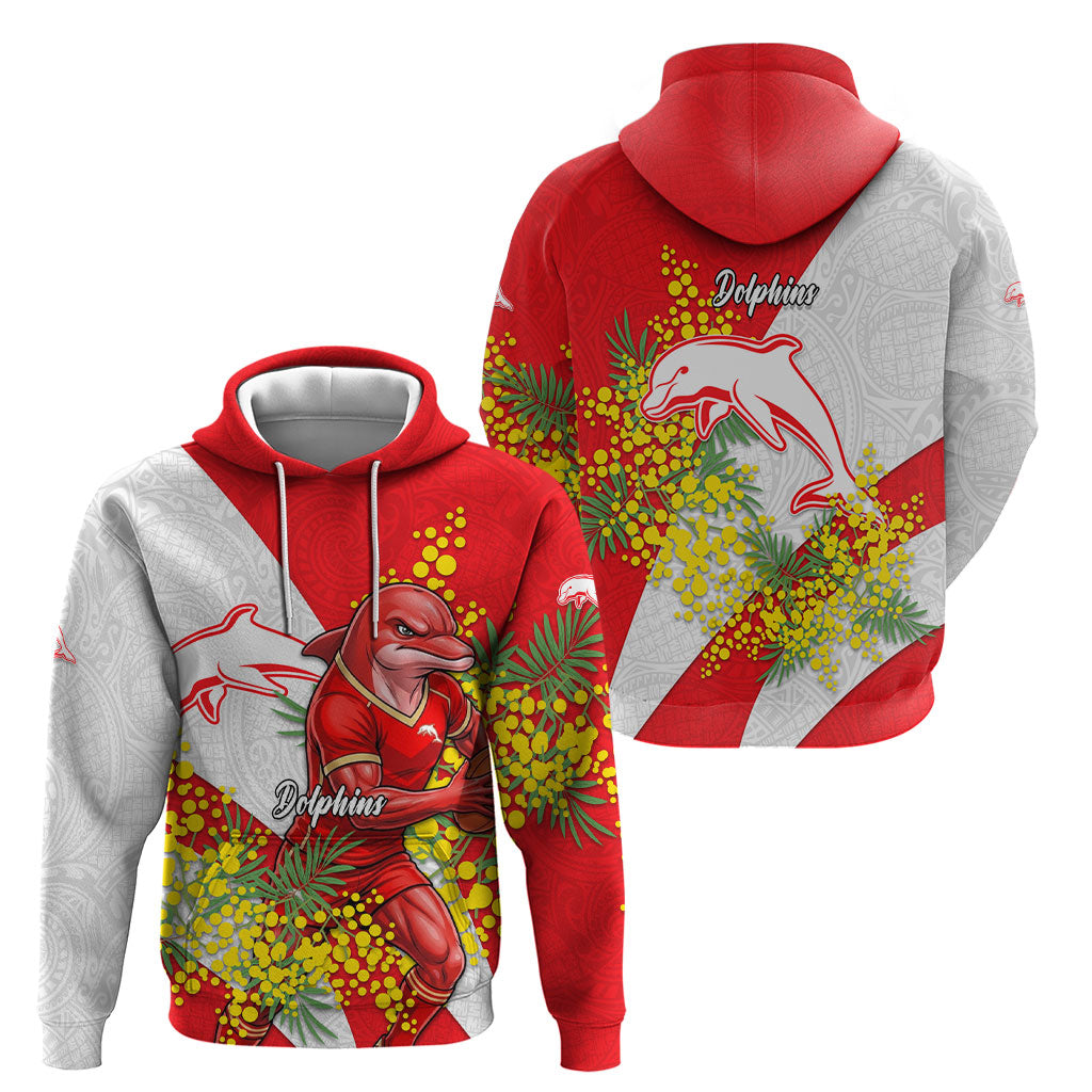 Dolphins Hoodie Golden Wattle Floral Polynesian - Australian Flower - Rugby Mascot