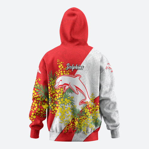 Dolphins Hoodie Golden Wattle Floral Polynesian - Australian Flower - Rugby Mascot