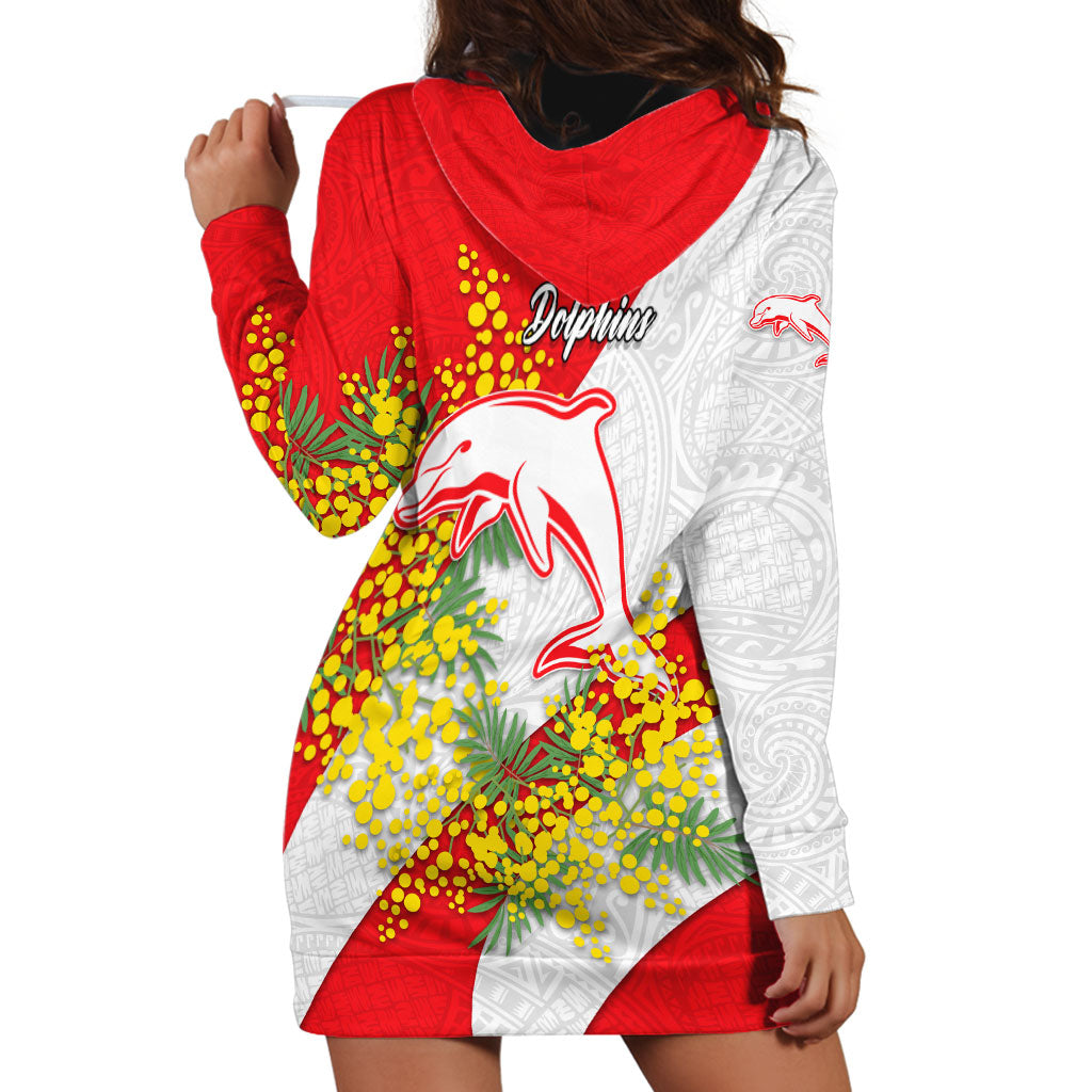 Dolphins Hoodie Dress Golden Wattle Floral Polynesian - Australian Flower - Rugby Mascot