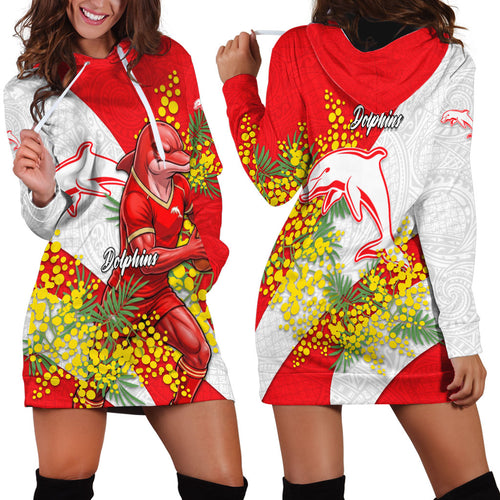 Dolphins Hoodie Dress Golden Wattle Floral Polynesian - Australian Flower - Rugby Mascot