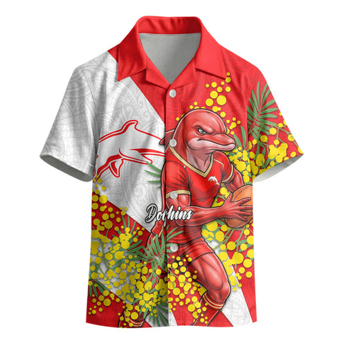 Dolphins Kid Hawaiian Shirt Golden Wattle Floral Polynesian - Australian Flower - Rugby Mascot