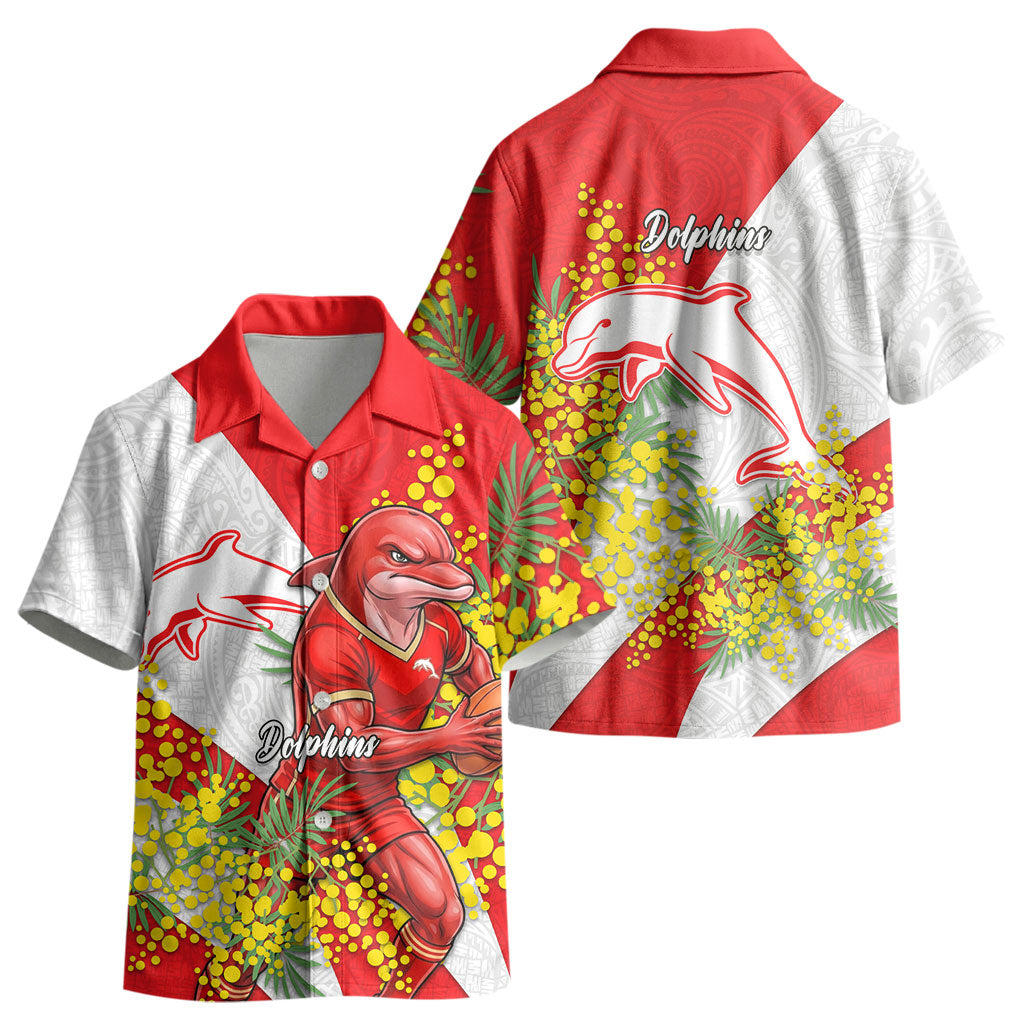 Dolphins Kid Hawaiian Shirt Golden Wattle Floral Polynesian - Australian Flower - Rugby Mascot