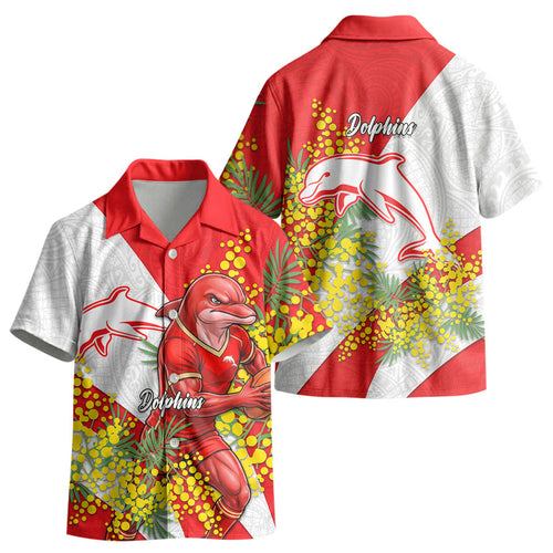 Dolphins Kid Hawaiian Shirt Golden Wattle Floral Polynesian - Australian Flower - Rugby Mascot