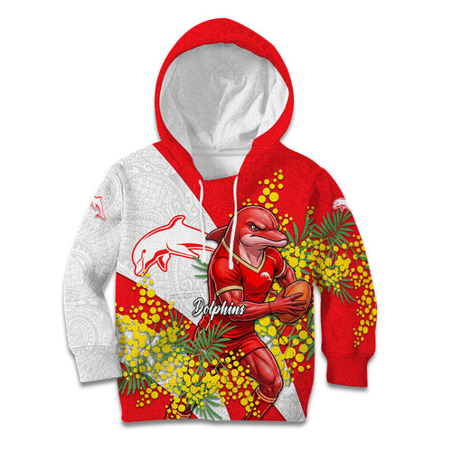 Dolphins Kid Hoodie Golden Wattle Floral Polynesian - Australian Flower - Rugby Mascot