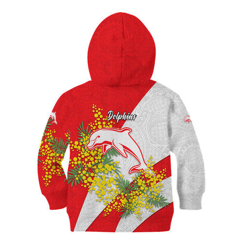 Dolphins Kid Hoodie Golden Wattle Floral Polynesian - Australian Flower - Rugby Mascot