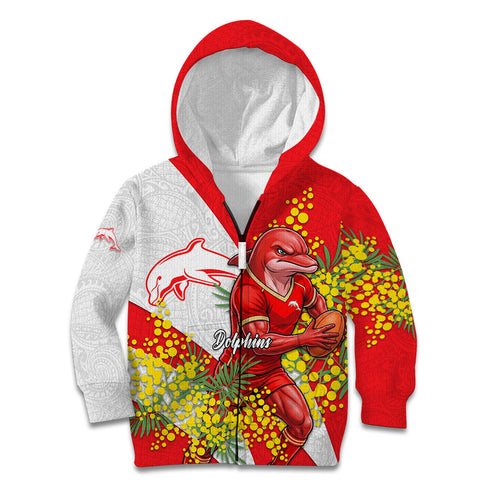 Dolphins Kid Hoodie Golden Wattle Floral Polynesian - Australian Flower - Rugby Mascot