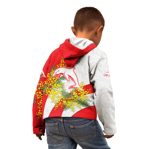 Dolphins Kid Hoodie Golden Wattle Floral Polynesian - Australian Flower - Rugby Mascot