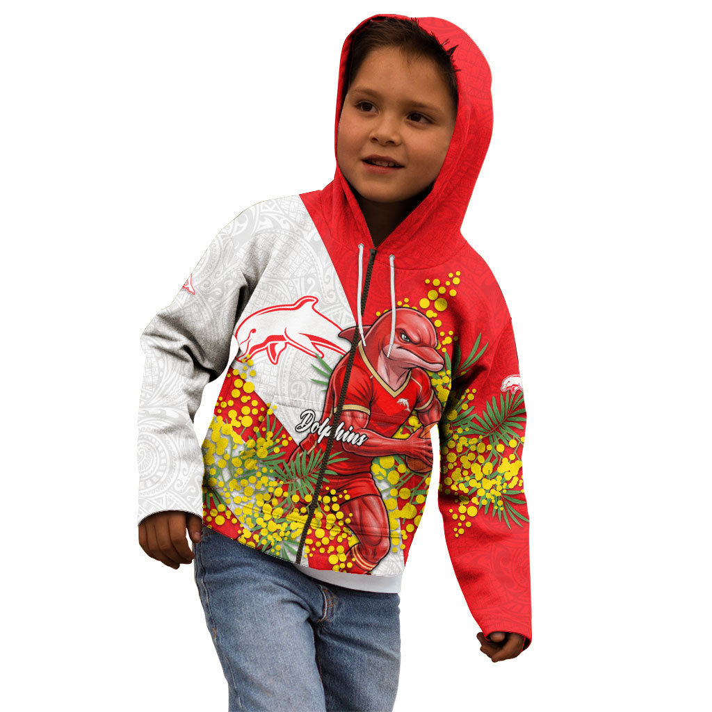 Dolphins Kid Hoodie Golden Wattle Floral Polynesian - Australian Flower - Rugby Mascot