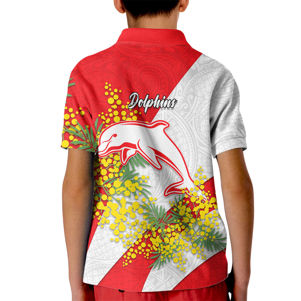 Dolphins Kid Polo Shirt Golden Wattle Floral Polynesian - Australian Flower - Rugby Mascot