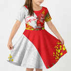 Dolphins Kid Short Sleeve Dress Golden Wattle Floral Polynesian - Australian Flower - Rugby Mascot