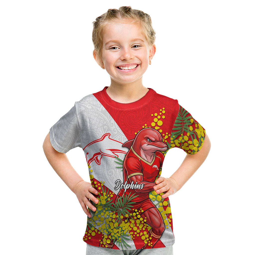 Dolphins Kid T Shirt Golden Wattle Floral Polynesian - Australian Flower - Rugby Mascot
