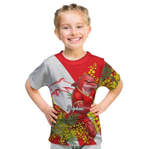 Dolphins Kid T Shirt Golden Wattle Floral Polynesian - Australian Flower - Rugby Mascot