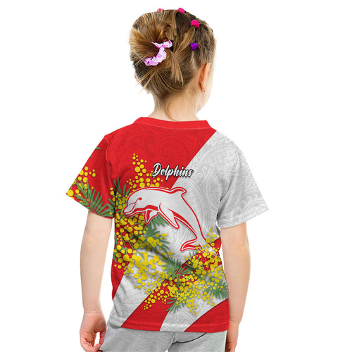 Dolphins Kid T Shirt Golden Wattle Floral Polynesian - Australian Flower - Rugby Mascot